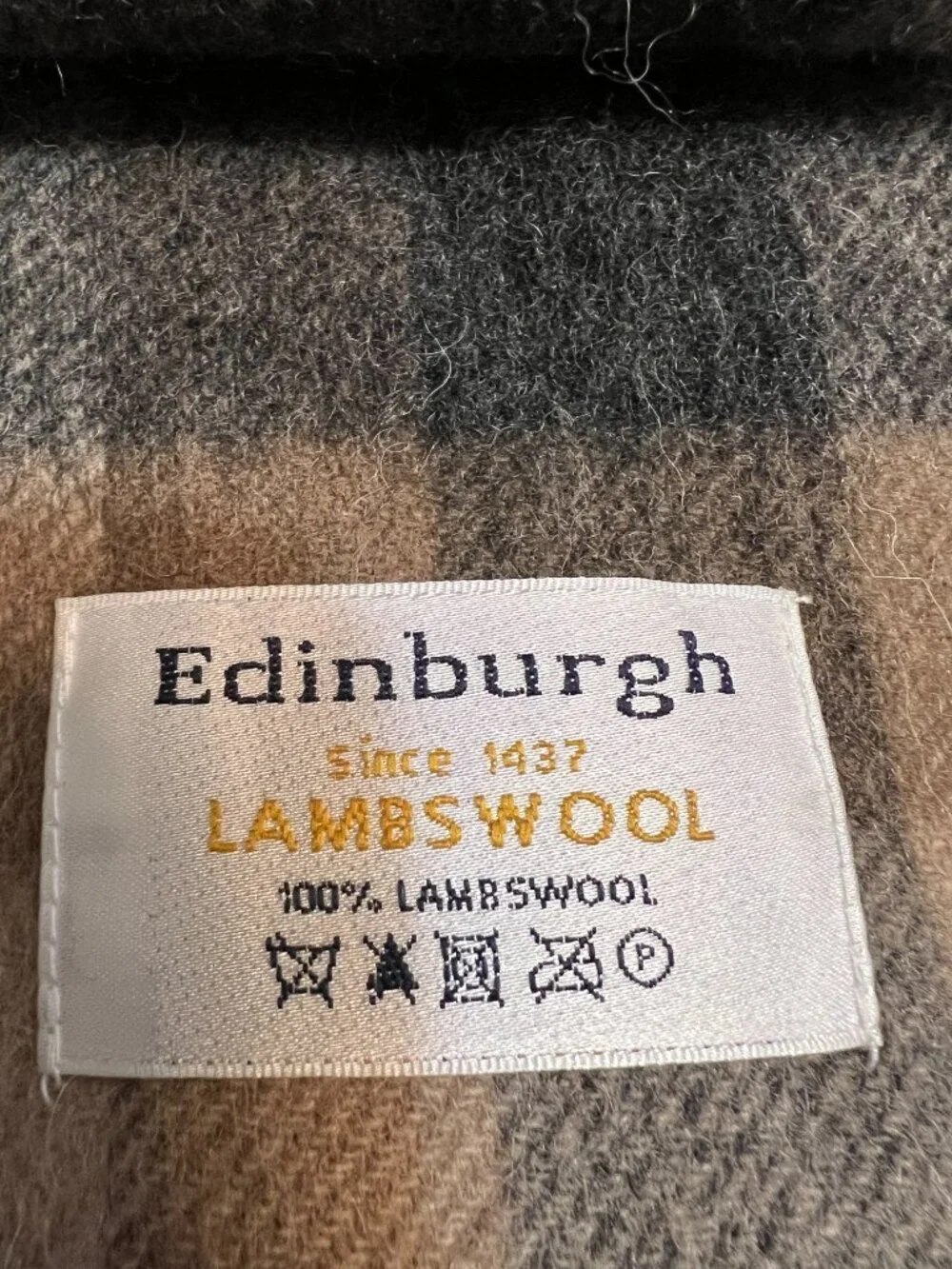 Edinburgh 100% Lambswool Scarf Brown Black Plaid Tartan Check Winter Warm Wool